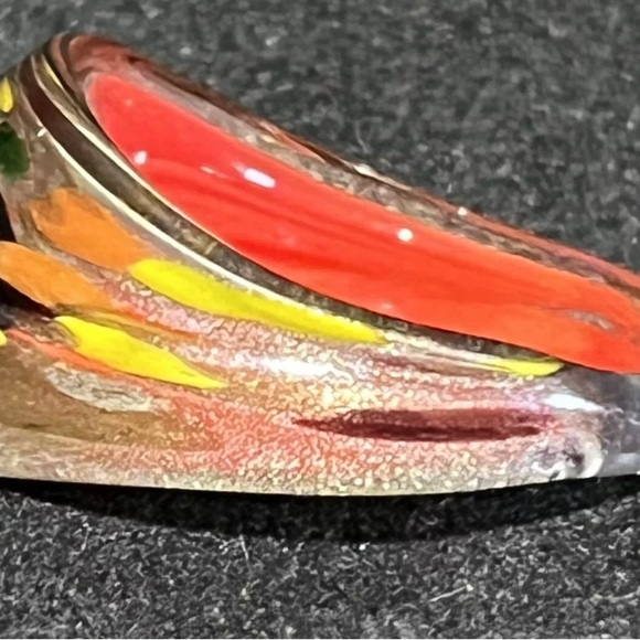 Beautiful Murano Style Glass Ring  with Iridescent Foil Approx Size 9 - Picture 5 of 8
